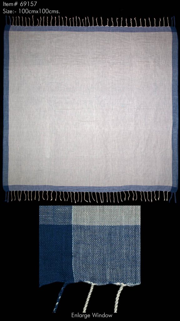 YARN DYED SQUARE SCARF IN SOFT COTTON FABRIC WITH ALL SIDES SELF KNOT FRINGES	