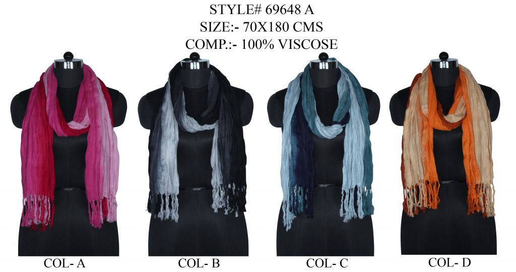 TIE - DYE STOLE IN SOFT VISCOSE FABIRC WITH CRINKLE AND SELF KNOT FRINGES