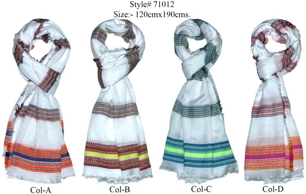YARN DYED MULTI STRIPES STOLE IN SOFT MODAL, POLYESTER, ACRYLIC WITH ALL SIDES EYELASH FRINGES	