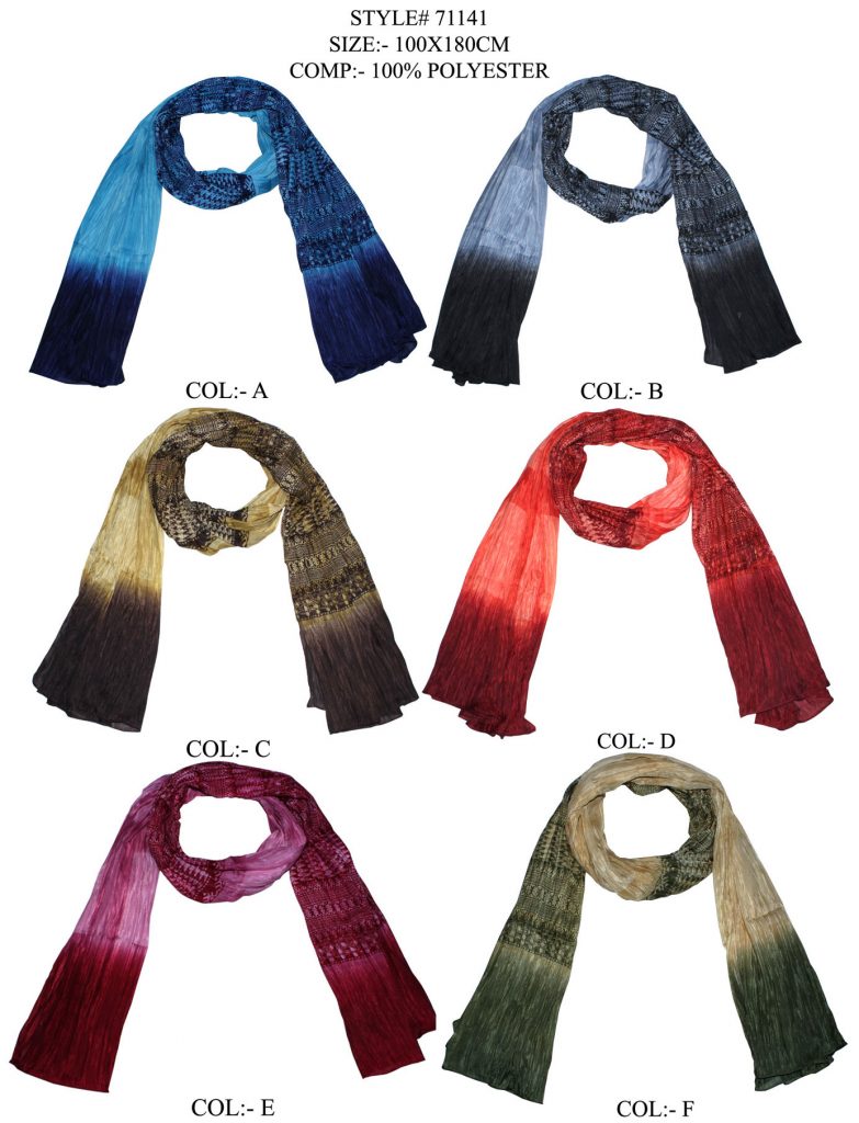 TIE DYE PRINTED STOLE IN SOFT POLYESTER FABRIC WITH CRINKLE AND ALL SIDES STITCHED
