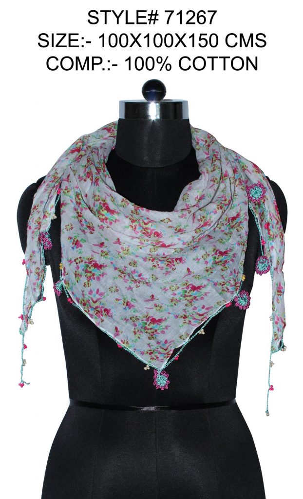 ALL OVER SMALL FLORAL PRINTED TRIANGLE IN SOFT COTTON FABRIC WITH FANCY LACE