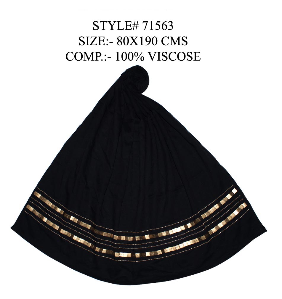 BLACK STOLE WITH GOLDEN SEQUENCE EMBROIDERY WITH EYELASH FRINGES FOR WOMENS