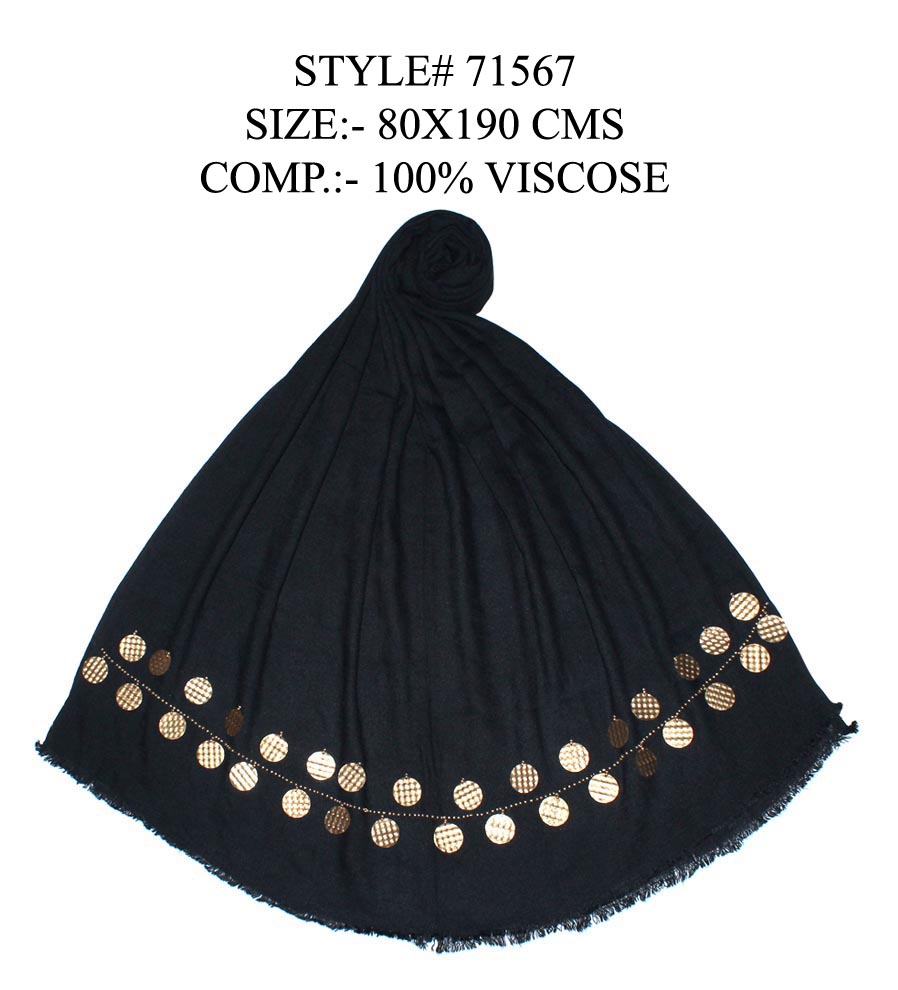  BLACK STOLE WITH GOLDEN SEQUENCE EMBROIDERY WITH EYELASH FRINGES FOR WOMENS