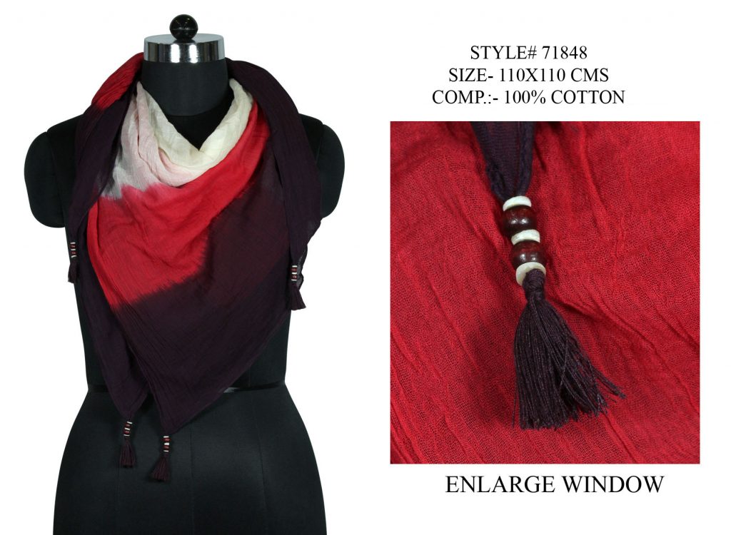 TIE DYE SQUARE SCARF IN SOFT COTTON FABRIC WITH FANCY BEADED TASSELS