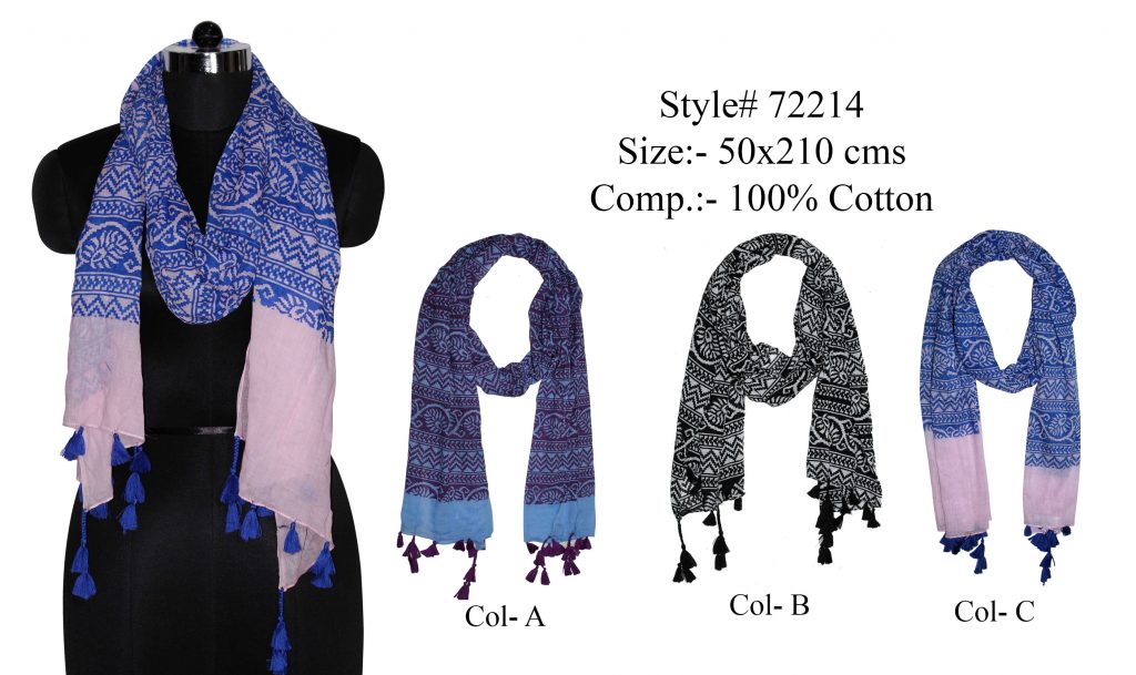 MOTIF PRINTED STOLE IN SOFT COTTON FABRIC WITH FANCY TASSELS 