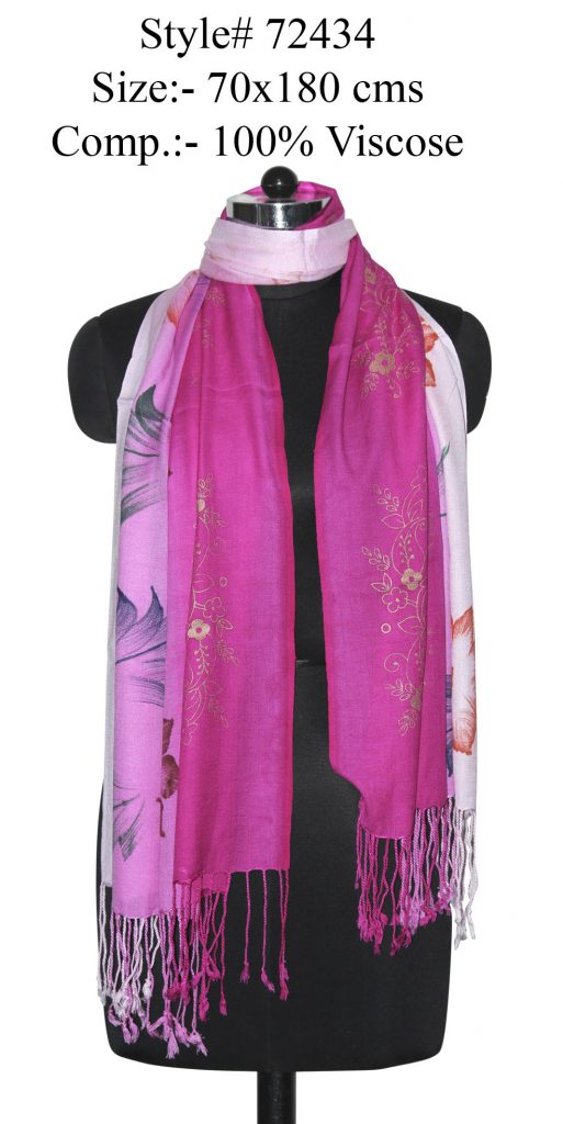 TIE DYE PRINTED STOLE ON SOFT VISCOSE FABRIC WITH TWILL KNOT FRINGES	