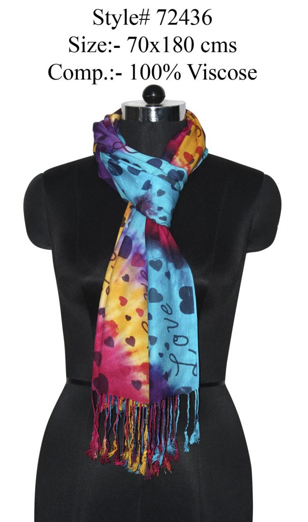 ALL OVER TIE DYE PRINTED STOLE IN SOFT VISCOSE FABRIC WITH TWILL KNOT FRINGES	
