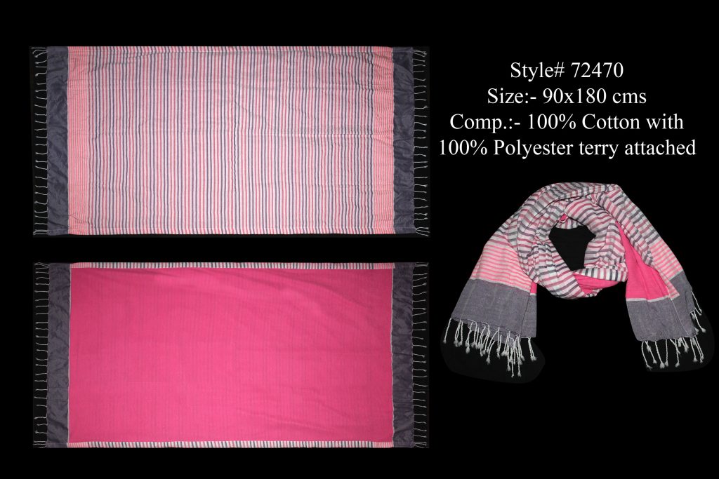 YARN DYED MULTI STRIPES TERRY TOWEL IN SOFT COTTON FABRIC WITH SOFT POLYESTER TERRY WITH TWILL KNOT 