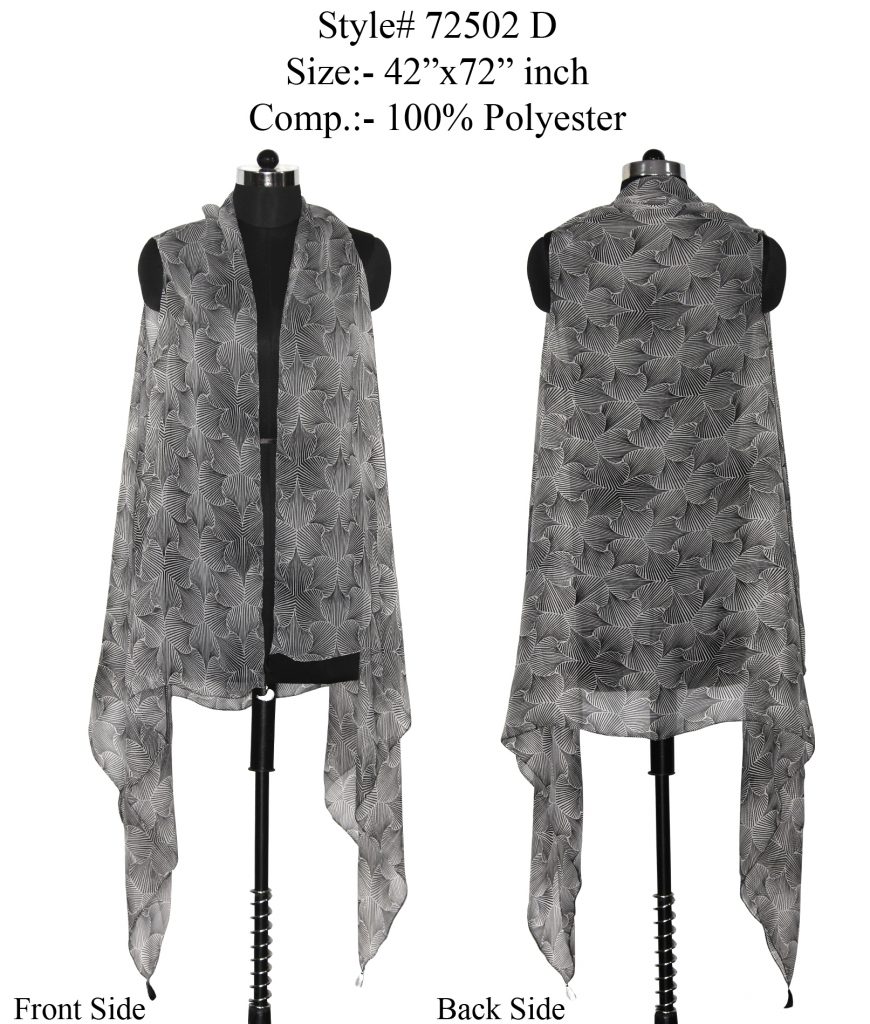 GREY/WHITE COLOURED WRAP/SHRUGS WITH ARMHOLES IN POLYESTER CHIFFON PRINTED AND TASSELS ON FOUR CORNE